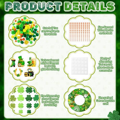 472 Pcs St. Patrick's Day Craft Kits Irish DIY Wreath Craft Kit St. Patrick's Day Wreath Arts Decorations with Lucky Shamrocks Leprechauns Gnome Stickers for Irish Indoor Outdoor Home Party Favors - Image 5