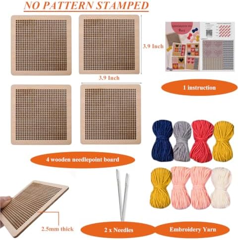 Yushen 4Pcs Heart Coaster Needlepoint Kit for Adult Cross Stitch Kits DIY Adults Needlepoint Embroidery Set No Patterns Stamped Embroidery Needles Threads Crafts (Love) - Image 3
