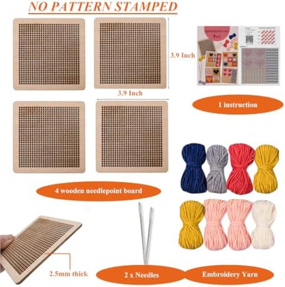 Yushen 4Pcs Heart Coaster Needlepoint Kit for Adult Cross Stitch Kits DIY Adults Needlepoint Embroidery Set No Patterns Stamped Embroidery Needles Threads Crafts (Love) - Image 3