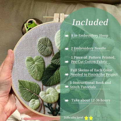 FONNUY Green Plants Embroidery Kit, Cross Stitch Kits for Beginners, Handmade Crafts with Printed Patterns for Beginner Adults, Easy to Follow Color Thread Needlework, 8'' Hoop (Luxuriant) - Image 2