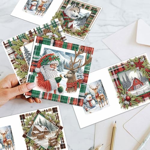 6pcs Christmas Diamond Painting Greeting Card with envelopes, DIY Santa Claus and snow house Diamond Art Greeting Card for Blessing and Wish Special Shaped Arts Crafts for Birthday Thanksgiving Day - Image 4