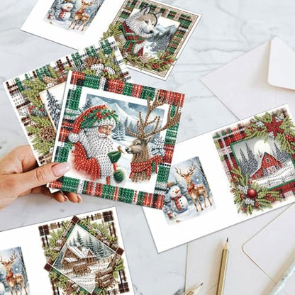 6pcs Christmas Diamond Painting Greeting Card with envelopes, DIY Santa Claus and snow house Diamond Art Greeting Card for Blessing and Wish Special Shaped Arts Crafts for Birthday Thanksgiving Day - Image 4