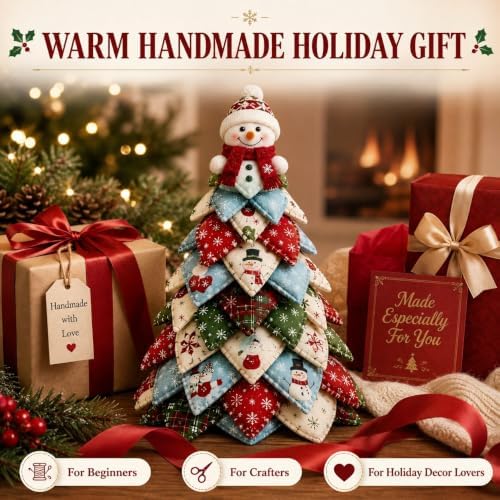 DIY Halloween Christmas Quilted Fabric Tree Kit, 3D Padded Patchwork Sewing Craft Kit for Beginners, Home Office Mantel Shelf Tabletop Decor, Handmade Holiday Gift for Craft Lovers (Christmas #F) - Image 6
