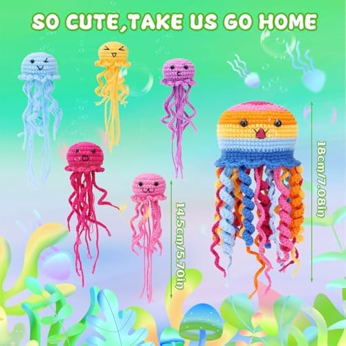 KyeeaDIY Crochet Kit for Beginners, Crochet Starter Kits, Animal Knitting Crocheting Kits with Step-by-Step Video Tutorials, Complete Crochet Kit for Adults Decoration (Jellyfish) - Image 2