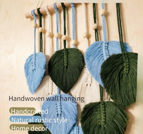 Jditngp DIY Macrame Leaf Wall Hanging Beginners Boho Wall Leaf Tapestry Kit Handmade Woven Tapestry Feather Wall Hanging DIY Macrame Kit for Adults Birthday Gift DIY Craft Kits 15.8" (Green,Blue) - Image 6