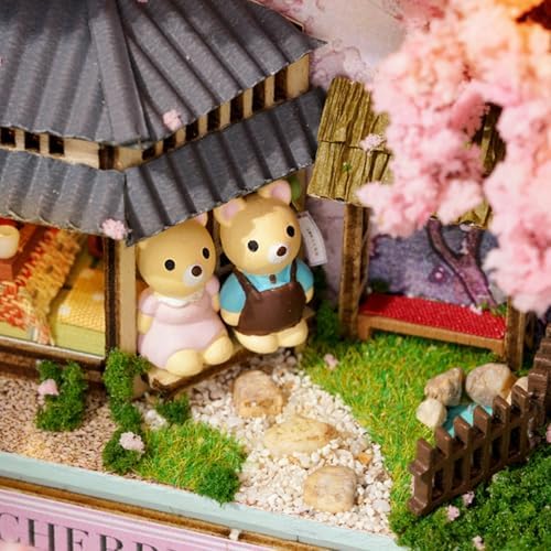 MAGQOO Miniature Dollhouse Kit Box Theater Kit Miniature Room Kit 3D DIY Wooden Doll House Kit with Furniture 1:100(Cherry Blossoms) - Image 3