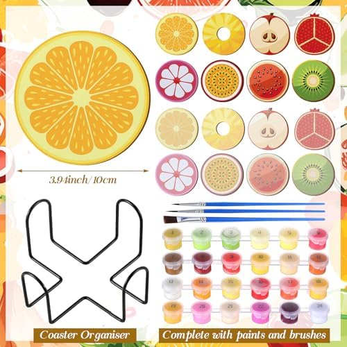 Reallnaive 8 Pcs Fruit Paint by Numbers Kit for Adults Wooden Coasters - Image 3