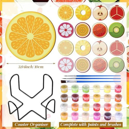 Reallnaive 8 Pcs Fruit Paint by Numbers Kit for Adults Wooden Coasters - Image 3