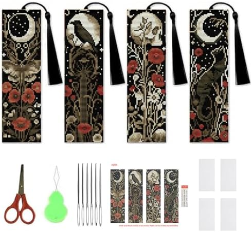 NEGEKFKX 4 Pcs Flower Cross Stitch Bookmark Kit for Adult Beginners by NEGEKFKX