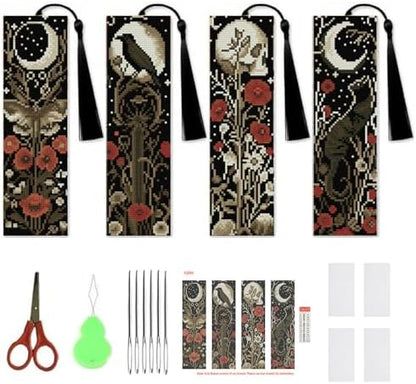 NEGEKFKX 4 Pcs Flower Cross Stitch Bookmark Kit for Adult Beginners by NEGEKFKX