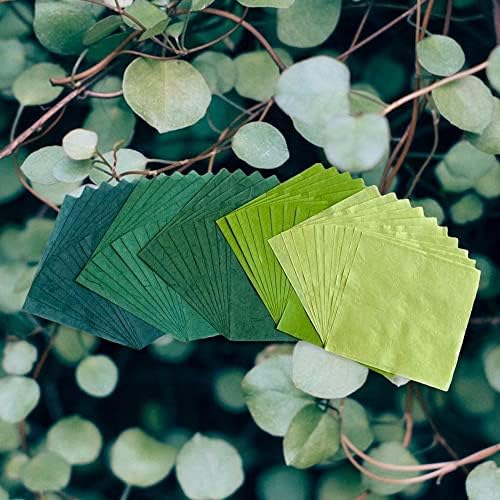 Natural Fiber Mulberry Paper Sheets 6 x 6 Inches, 50 PCS Handmade Craft Paper for Origami, Scrapbooking, Card Making, DIY Decoration, Mixed Media Art (Green Tone, 6x6 Inch) - Image 4