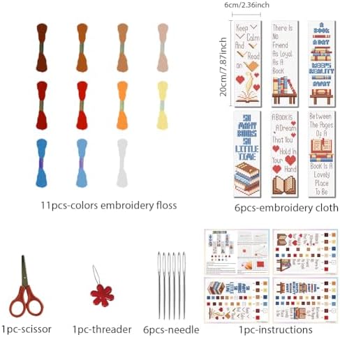 FREEBLOSS 6 Set Cross Stitch Bookmark Kit Books Pattern 6 * 20CM - Image 2