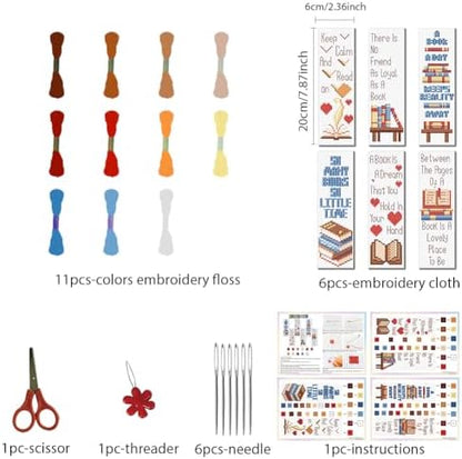 FREEBLOSS 6 Set Cross Stitch Bookmark Kit Books Pattern 6 * 20CM - Image 2