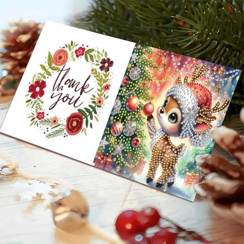 Christmas DIY Diamond Greeting Cards Set, 5D DIY Diamond Art Painting Christmas Style Greeting Card, DIY Christmas Card Making Kits for Family Friends Handmade Gift-#25-Deer - Image 6