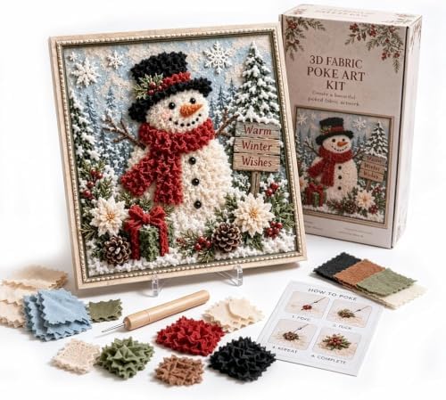 Trmonol Christmas 3D Fabric Poke Art Kit, DIY Christmas Craft Kit, Handmade Fabric Poke Art Kit for Adults and Beginners, Create Cozy Holiday Magic，Cozy Winter Snowman by Trmonol