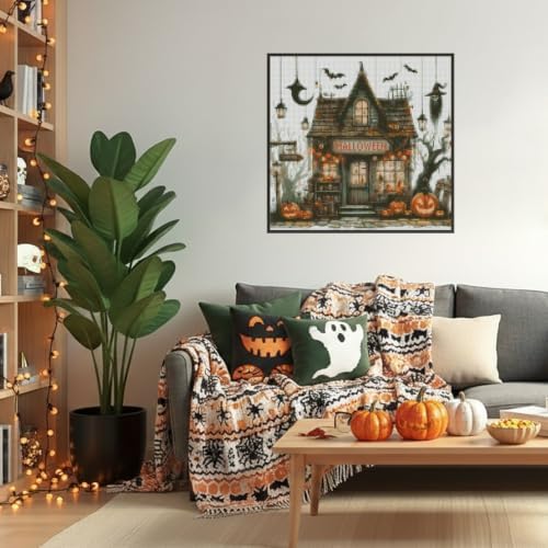 MYBISYMQQ Haunted House Stamped Cross Stitch Kit for Adults 13.7x13.7in - Image 3
