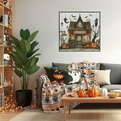 MYBISYMQQ Haunted House Stamped Cross Stitch Kit for Adults 13.7x13.7in - Image 3