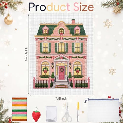 XunYee 21 Pcs Christmas Village House 18 Mesh Needlepoint Canvas Kit - Image 2