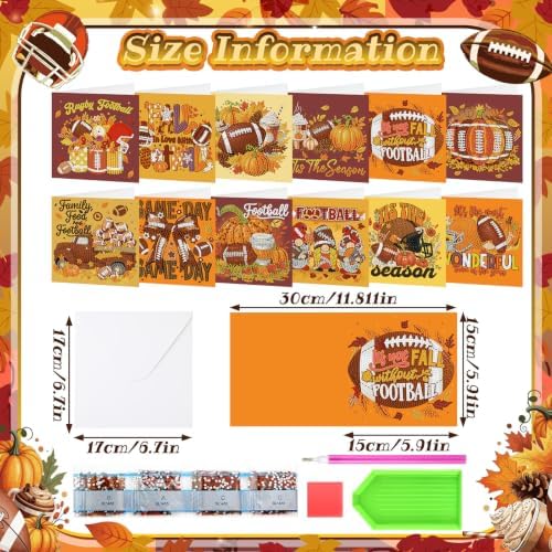 Saillong 12 Pack Fall Football Diamond Painting Greeting Card with Envelope - Image 4