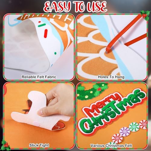 WovWeave DIY Felt Christmas Gingerbread House Decorations 3.1 x 2.9 ft - Image 4