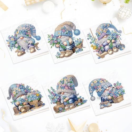 MVVMTOP 6pcs Diamond Art Painting Greeting Card, DIY Flower and Dwarf Diamond Art Greeting Card for Blessing and Wishe Special Shaped Diamond Arts Crafts for Christmas Birthday Thanksgiving Day by MVVMTOP