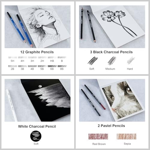 KALOUR 135 Drawing Set Sketching Kit,Art Supplies with 3-color Sketchbook & Coloring Paper,Include Tutorial, Oil Based, Neon,Graphite, Charcoal, Watercolor & Metallic Pencil,for Artist Adults Beginner - Image 7