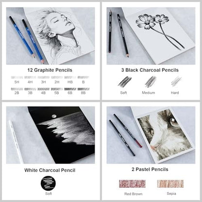 KALOUR 135 Drawing Set Sketching Kit,Art Supplies with 3-color Sketchbook & Coloring Paper,Include Tutorial, Oil Based, Neon,Graphite, Charcoal, Watercolor & Metallic Pencil,for Artist Adults Beginner - Image 7