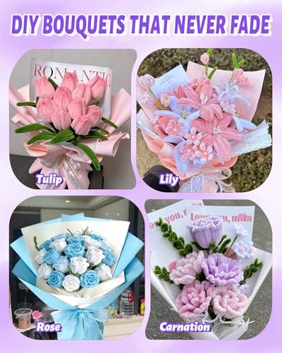 cyctravel 400 Pcs Pipe Cleaner Flower Kit, 5 Colors of Pipe Cleaners for DIY Flower Making Includes Greeting Cards, String Light, Manual, Pipe Cleaners Craft is Ideal for Holiday Gifts and Decorations - Image 6