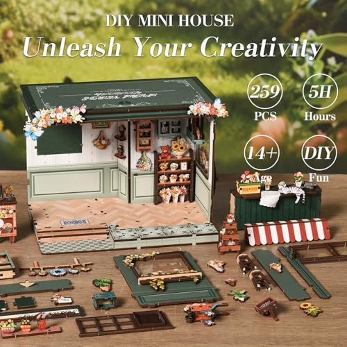 DIY Book Nook Kit with LED Light, Miniature Dollhouse, 3D Wooden Puzzle, Bookshelf Insert Decor Craft Gift (Flower House) - Image 7