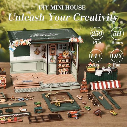 DIY Book Nook Kit with LED Light, Miniature Dollhouse, 3D Wooden Puzzle, Bookshelf Insert Decor Craft Gift (Flower House) - Image 7