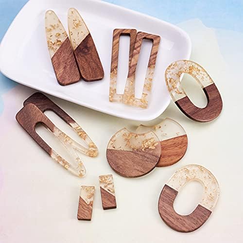 FASHEWELRY 12Pcs Resin & Walnut Pendants 6 Styles Rectangle Oval Bullet Geometry Vintage Resin Wood Statement with Foil for Jewelry Making - Image 2