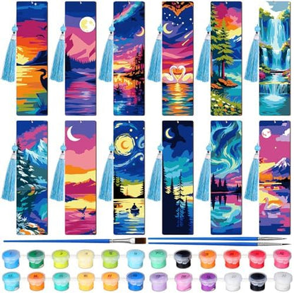 Kosiz 12 Pcs Night Landscape Paint by Number Kit for Adult Wood Bookmark by Kosiz