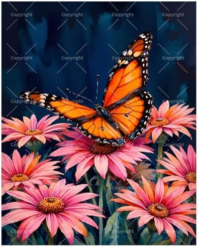 Butterfly Art Paint by Numbers Kit for Adults - DIY Monarch Butterfly on Pink Daisies Painting on Canvas, Acrylic Paint Set, Suitable for Beginners, Art for Home Decoration or Gifts(12X16IN Framed) by Unknown