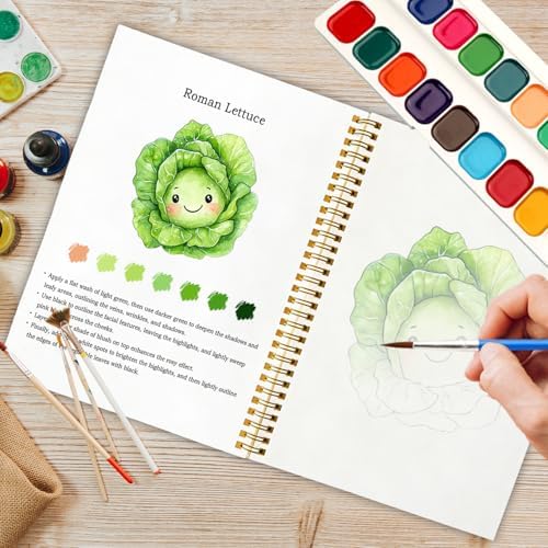 12 Patterns Vegetable Watercolor Set, Fresh Harvest Garden Painting Book for Beginners, DIY Art Gift for Women and Adults, Stress Relief Watercolor Workbook, Farm to Table Art Kit - Image 5