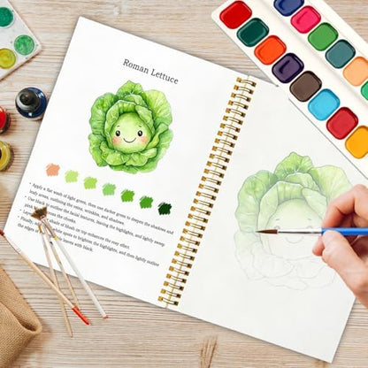 12 Patterns Vegetable Watercolor Set, Fresh Harvest Garden Painting Book for Beginners, DIY Art Gift for Women and Adults, Stress Relief Watercolor Workbook, Farm to Table Art Kit - Image 5