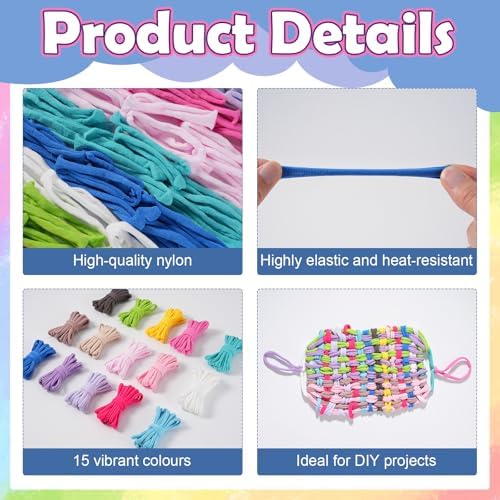 XXAptube 375 Pcs 15 Color Weaving Loom Refill Loops, Nylon Craft Potholder Loom Loops Kit for Potholder 6” 7” Size Pot Holder and Adults DIY Knitting Craft - Image 3