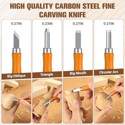 KINGBRO 20 PCS Wood Carving Kit for Beginners, Whittling Kit for Beginner and Kids, Wood Carving Tools with Safety Protection. 8 pcs Whittling Knife Wood Carving Set with 2 pcs Custom Sticker - Image 5
