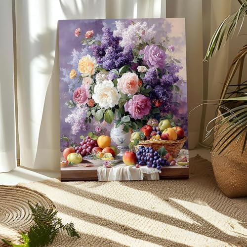 Still Life with Fruits and Flowers Paint by Numbers Kits for Adults, Paint by Number Beginner, Flower, Canvas Painting by Numbers for Adults, Easy Oil Painting Kits for Gifts Home Decor 16x20 Inch - Image 5