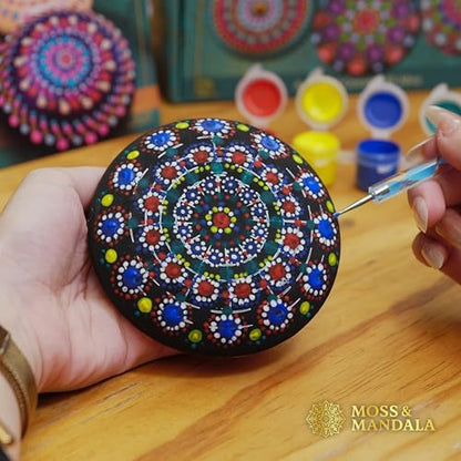 Mandala Rock Painting Kit – Mandala Dotting Tools Set - 5 Large Wooden Rocks + 6 Stencils + Acrylic Paints - Relaxing Arts and Crafts for Adults Women - DIY Hobbies Art and Projects Dot Art Kit - Image 3