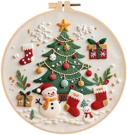 RUIQLXHANG Christmas Embroidery Kit, Gnomes Embroidery Kits for Beginners with Pattern, Cotton Threads, Needles, Instruction, 20cm Hoop, Gift for Mom, Grandma (Christmas Tree) by RUIQLXHANG