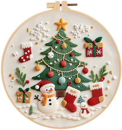 RUIQLXHANG Christmas Embroidery Kit, Gnomes Embroidery Kits for Beginners with Pattern, Cotton Threads, Needles, Instruction, 20cm Hoop, Gift for Mom, Grandma (Christmas Tree) by RUIQLXHANG