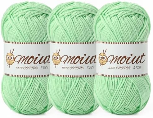 3 Pack Cotton Yarn for Crocheting, Baby Yarn for Crocheting Soft, 393yds / 5.29oz Fluffy Amigurumi Crochet Yarn, 5 Ply 100% Milk Cotton Yarn for Puzzle、Socks、Clothes(3 Fresh Green) by OMoiut
