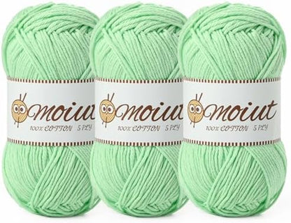 3 Pack Cotton Yarn for Crocheting, Baby Yarn for Crocheting Soft, 393yds / 5.29oz Fluffy Amigurumi Crochet Yarn, 5 Ply 100% Milk Cotton Yarn for Puzzle、Socks、Clothes(3 Fresh Green) by OMoiut