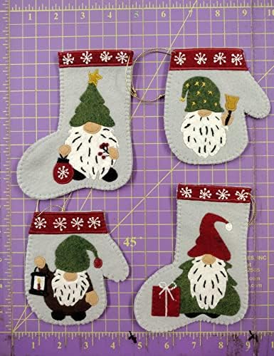 Rachel's Of Greenfield Christmas Crafts, Christmas Gnomes Ornament kit, Felt kit, DIY Ornament Kit, Complete Craft Kit, White,Green,Red,Silver - Image 2