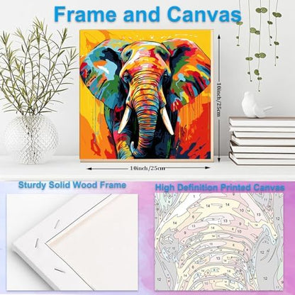 Artunion Framed Paint by Numbers Kit for Adults Beginners & Kids Ages 8-12,Colorful Elephant Paint by Number with Frame,Abstract Animal Paint by Numbers Kit on Canvas 10 * 10 Inch Without Easel - Image 5