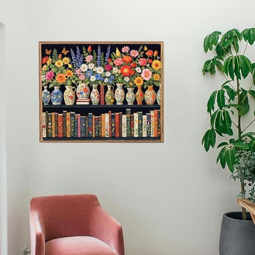 Wildflower Paint by Numbers Kit for Adults Beginners Colorful Blooming Bookshelf Painting by Number Kits on Canvas DIY Oil Painting Plant Floral Flowers for Book Lover Gifts Home Wall Decor 16x20 Inch - Image 4