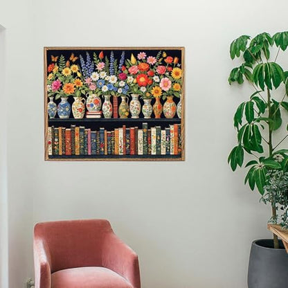 Wildflower Paint by Numbers Kit for Adults Beginners Colorful Blooming Bookshelf Painting by Number Kits on Canvas DIY Oil Painting Plant Floral Flowers for Book Lover Gifts Home Wall Decor 16x20 Inch - Image 4