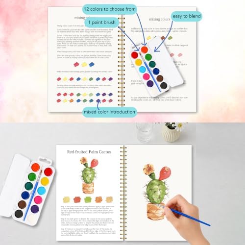 Potted Plant Watercolor Workbook, Botanical Painting Set with Palette Brush - Image 4