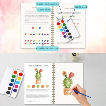 Potted Plant Watercolor Workbook, Botanical Painting Set with Palette Brush - Image 4