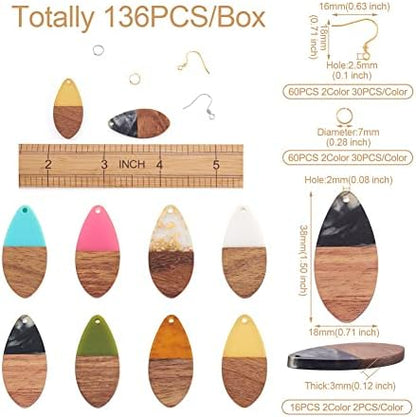 Cheriswelry Resin Wood Drop Earring Making Kit 16Pcs 38mm Teardrop Resin Walnut Wood Pendants with 60Pcs Earring Hooks 60Pcs 7x0.8mm Jump Rings for Women DIY Dangle Earring - Image 3